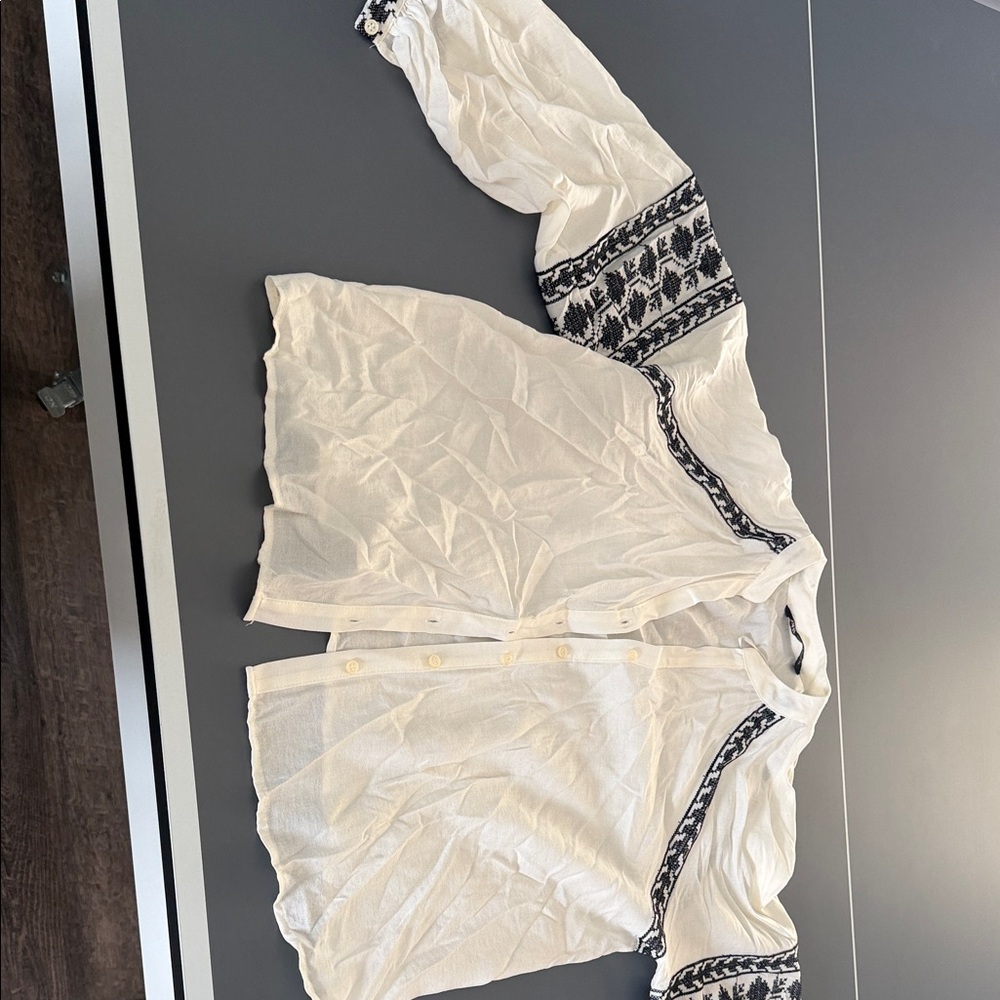 Zara White Blouse with Black Embroidery
